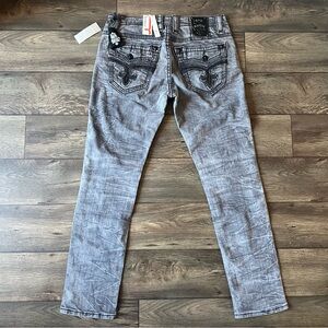 Rock Revival Men's Mike Biker Grey Wash Denim Jeans Size 36x32